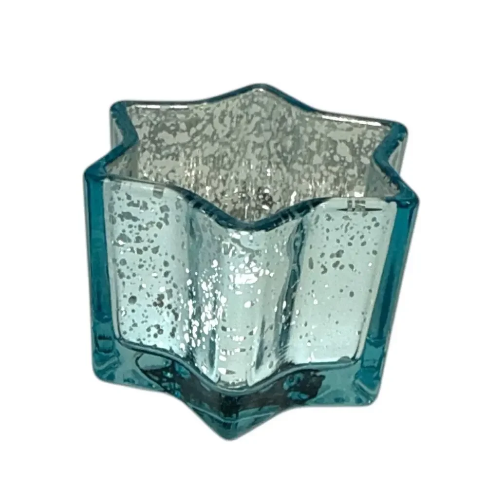 Blue Glass Star Candle Holder Teal Votive Coastal Decor NEW